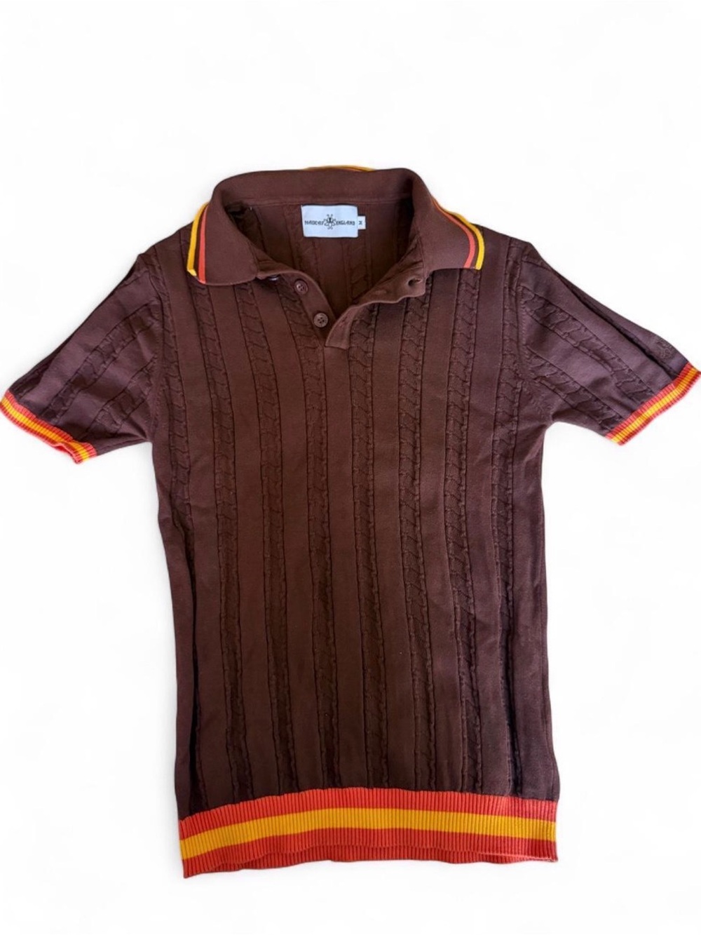 Madcap England Brown Cable Knit Mod Polo Shirt Size Medium